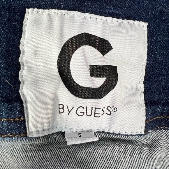 G By Guess Cropped Stretch Denim Jean Jacket Size S Holes Button Down Pockets - Picture 8 of 11